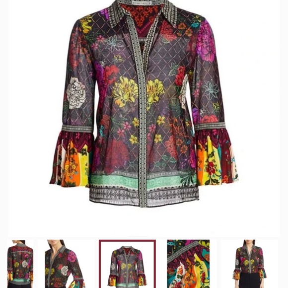ALICE + OLIVIA Rivera Floral Print Silk-Blend Bell-Sleeve Blouse Size XS - Picture 2 of 3